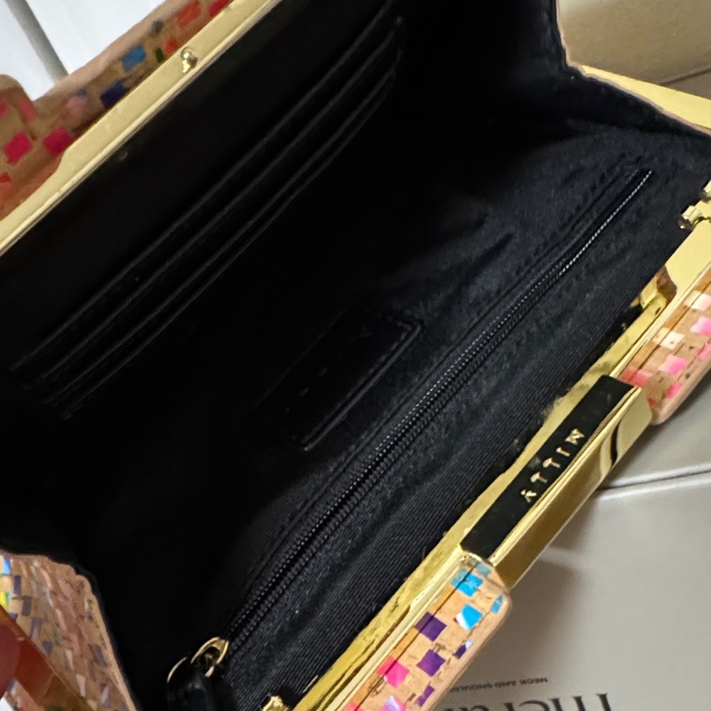 EUC! MILLY Colorful Woven Printed Bag Clutch with Gold Frame - Picture 3 of 11